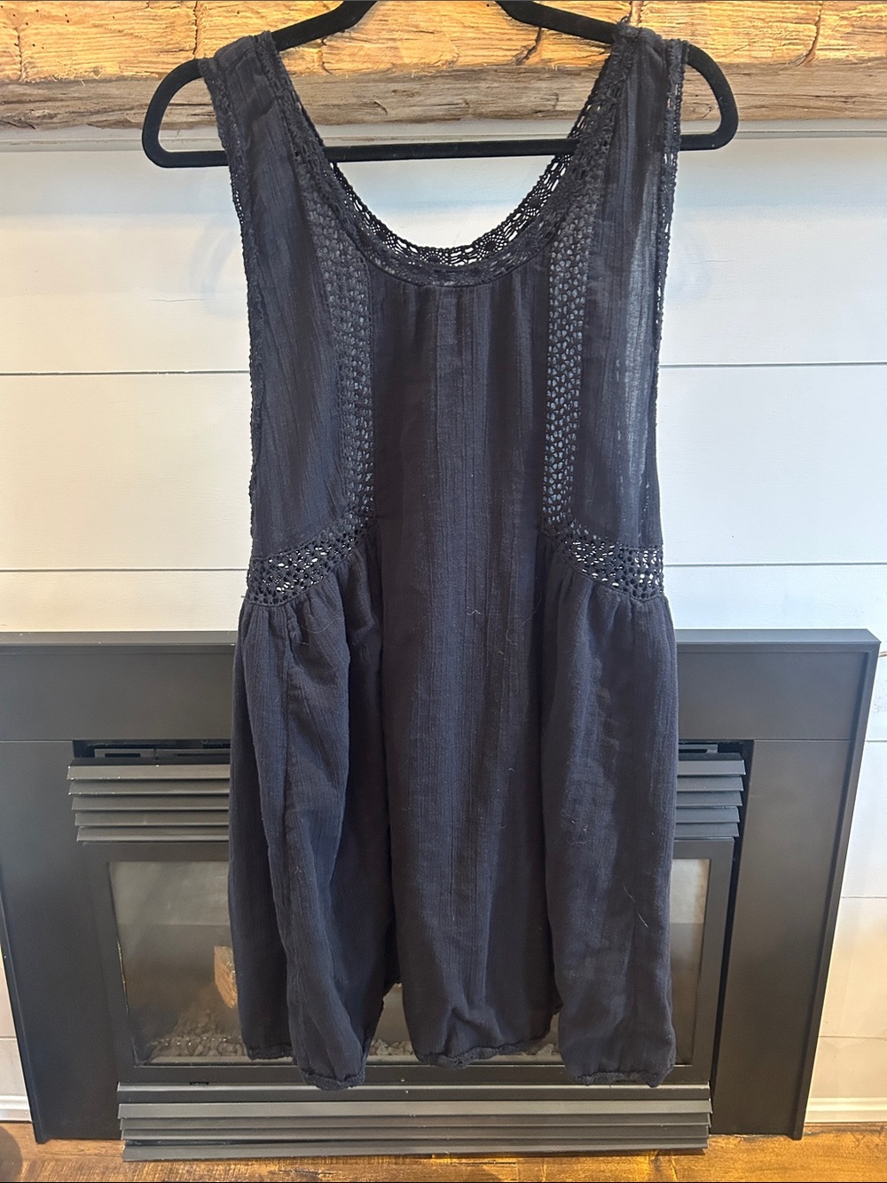 TNA Black Sleeveless Mini Dress with Crochet Insets